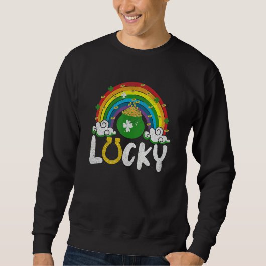 Lucky Horseshoe Rainbow Funny St. Patrick' Day スウェットシャツ (正面)