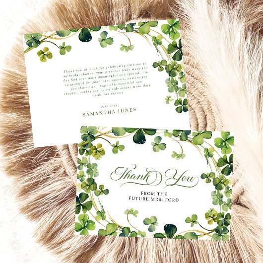 Lucky in Love Bridal Shower Green Shamrock サンキューカード