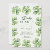 Lucky in Love Bridal Shower Green Shamrock  招待状 (正面)
