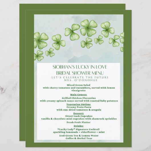 Lucky in Love Bridal Shower Menu (正面/裏面)