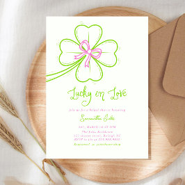 Lucky in Love Bridal Shower Pink Green Shamrock  招待状