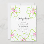 Lucky in Love Bridal Shower Pink Green Shamrock  招待状 (正面)