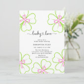 Lucky in Love Bridal Shower Pink Green Shamrock  招待状 (スタンド正面)