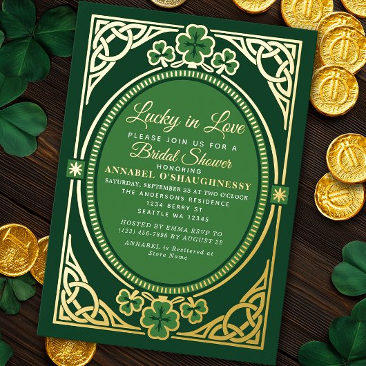 Lucky In Love Celtic St. Patrick's  Bridal Shower 箔招待状