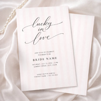 Lucky in Love Elegant Pink Stripe Bridal Shower 招待状