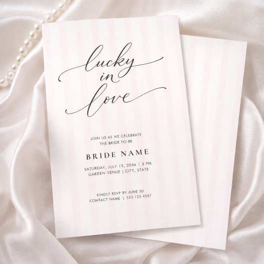 Lucky in Love Elegant Pink Stripe Bridal Shower 招待状