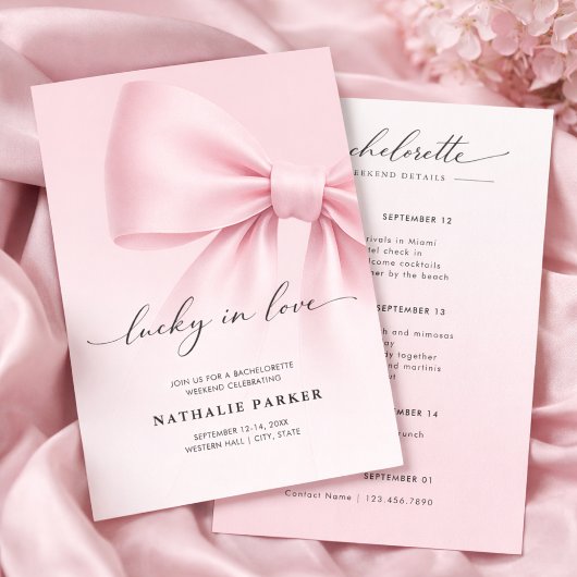 Lucky in Love Elegant Script Bachelorette Weekend  招待状