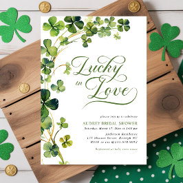 Lucky in Love Green Shamrock Bridal Shower 招待状