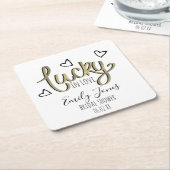 Lucky in Love Hearts Bridal Shower スクエアペーパーコースター (アングル)