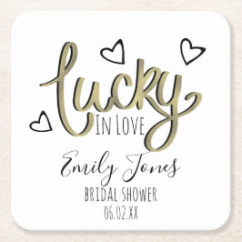 Lucky in Love Hearts Bridal Shower スクエアペーパーコースター