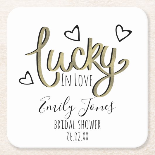 Lucky in Love Hearts Bridal Shower スクエアペーパーコースター (正面)