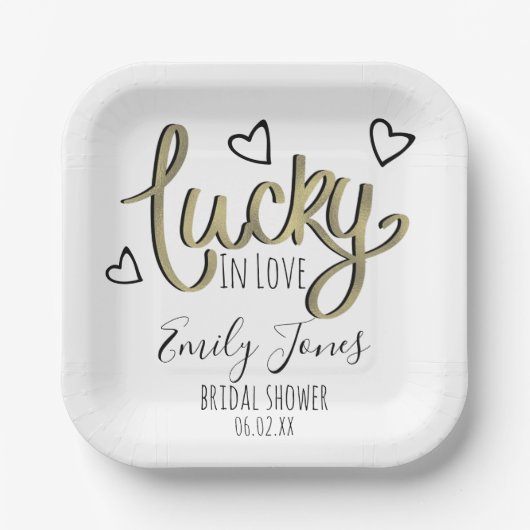 Lucky in Love Hearts Bridal Shower ペーパープレート (正面)