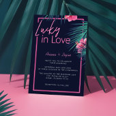 Lucky In Love Neon Pink Tropical Retro Wedding 招待状
