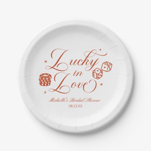 Lucky In Love Playing Card Casino Bridal Shower ペーパープレート (正面)