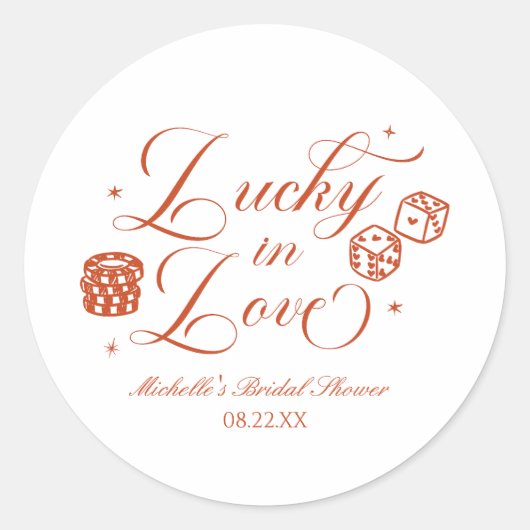 Lucky In Love Playing Card Casino Bridal Shower ラウンドシール (正面)