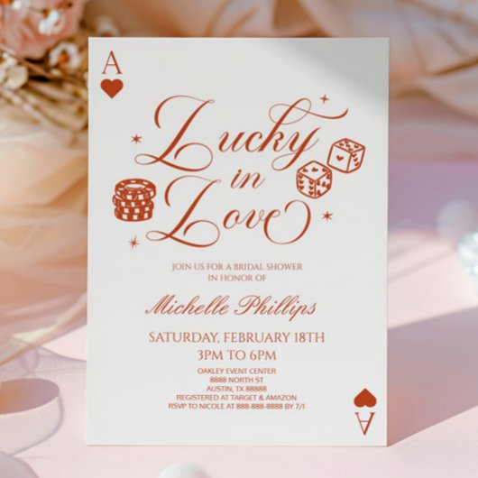 Lucky In Love Playing Card Casino Bridal Shower 招待状