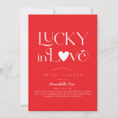 Lucky in Love Red Heart Bridal Shower 招待状 (正面)
