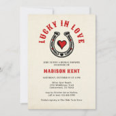 Lucky in Love Retro Horseshoe Bridal Shower 招待状 (正面)