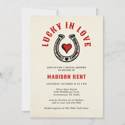 Lucky in Love Retro Horseshoe Bridal Shower 招待状 (正面)