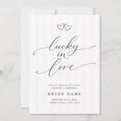 Lucky in Love Script Stripe Bachelorette Weekend 招待状 (正面)