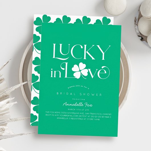 Lucky in Love Shamrock Green Bridal Shower 招待状
