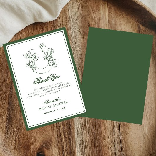 Lucky in Love Shamrock Horseshoe Bridal Shower サンキューカード