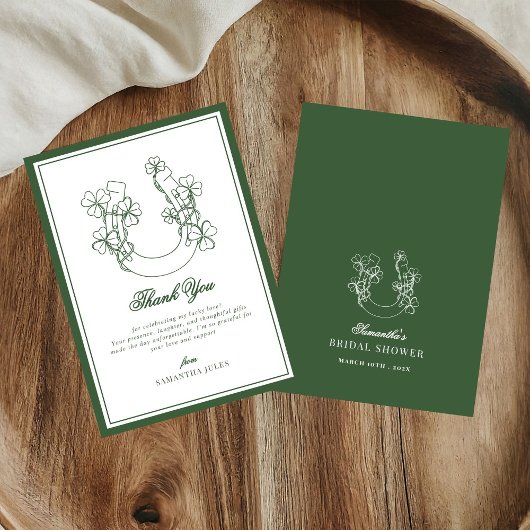 Lucky in Love Shamrock Horseshoe Bridal Shower サンキューカード