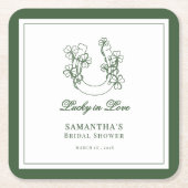 Lucky in Love Shamrock Horseshoe Bridal Shower スクエアペーパーコースター (正面)