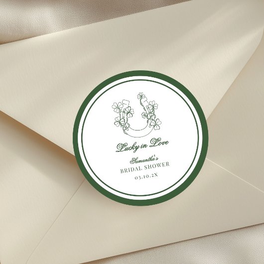 Lucky in Love Shamrock Horseshoe Bridal Shower ラウンドシール