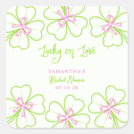 Lucky in Love ShamrockPink Green  Bridal Shower  スクエアシール