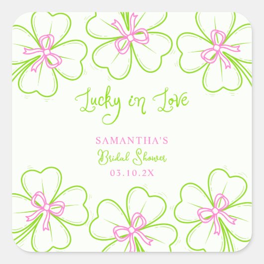 Lucky in Love ShamrockPink Green  Bridal Shower  スクエアシール (正面)