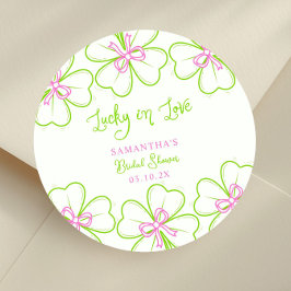 Lucky in Love ShamrockPink Green  Bridal Shower  ラウンドシール