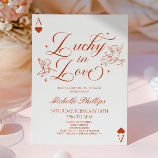 Lucky In Love Vintage Cupid Bridal Shower 招待状