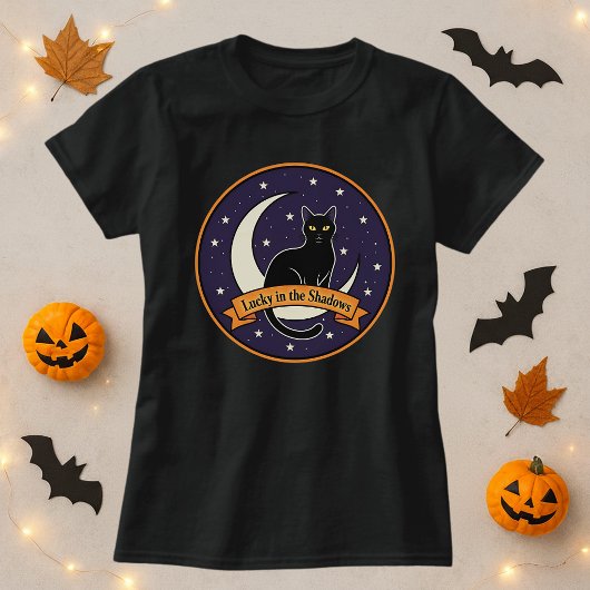Lucky in the Shadows Shirt; Black Cat Halloween  Tシャツ