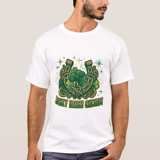 Lucky Irish Charm Horseshoe Design Tシャツ (正面)
