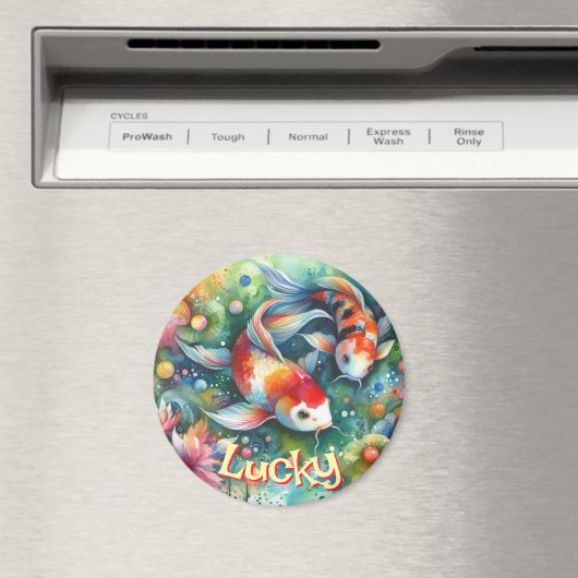 Lucky Koi Fish Whimsical Watercolor Personalized マグネット (インサイチュ (食洗機))