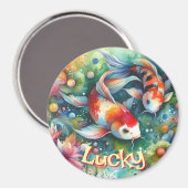 Lucky Koi Fish Whimsical Watercolor Personalized マグネット (正面/裏面)