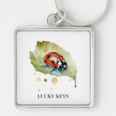 Lucky Ladybug on Leaf キーホルダー (正面)