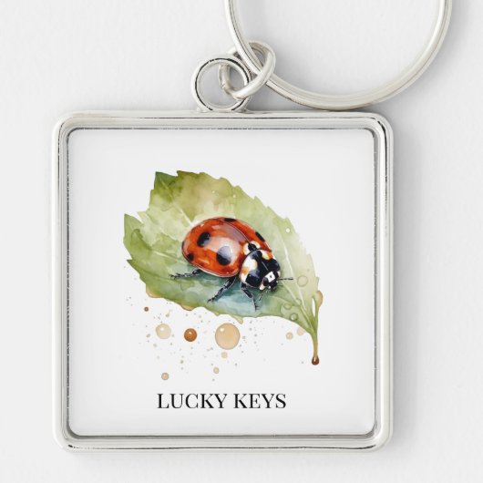 Lucky Ladybug on Leaf キーホルダー (正面)