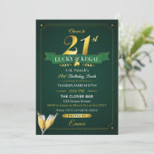 Lucky & Legal 21st Birthday Green & Gold Glitter 招待状 (スタンド正面)