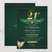 Lucky & Legal 21st Birthday Green & Gold Glitter 招待状 (正面/裏面)