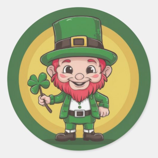 Lucky Leprechaun and Clover Round Sticker Set ラウンドシール (正面)