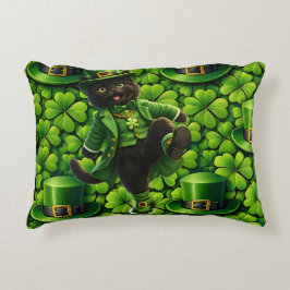 Lucky leprechaun black cat Saint Patrick's Day Pat アクセントクッション