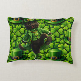 Lucky leprechaun black cat Saint Patrick's Day Pat アクセントクッション
