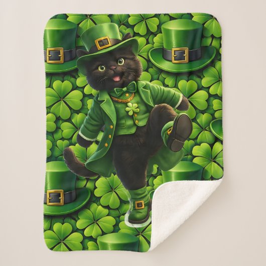 Lucky leprechaun black cat Saint Patrick's Day Pat シェルパブランケット (正面)