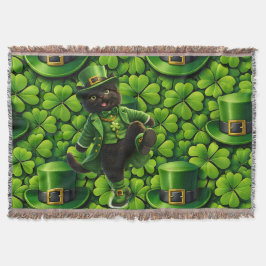 Lucky leprechaun black cat Saint Patrick's Day Pat スローブランケット