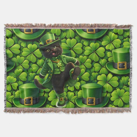 Lucky leprechaun black cat Saint Patrick's Day Pat スローブランケット (正面)