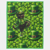 Lucky leprechaun black cat Saint Patrick's Day Pat フリースブランケット (正面)