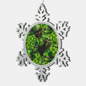 Lucky leprechaun black cat snowflake ornament スノーフレークピューターオーナメント (右)