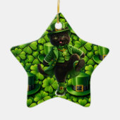 Lucky leprechaun black cat snowflake ornament Sain セラミックオーナメント (正面)
